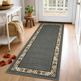 Garvee 2' × 6' Floral Border Runner Rug, Machine Washable Non-Slip Low-Pile Rug for Hallway, Kitchen & Entryway, Brown - Brown