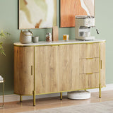 Garvee 59" Sideboard Buffet Cabinet, Entryway Coffee Bar Cabinet with Faux Marble Top, Wooden Floor Cupboard with 3 Drawers, Media Console Table, Oak