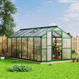 Garvee Polycarbonate Greenhouse for Garden & Backyard, 8 x 12 FT Walk-In Aluminum Frame Greenhouse with 96 Sq Ft Area, UV-Resistant Panels and Lockable Sliding Door, Green