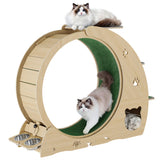 Garvee Large Cat Exercise Wheel for Indoor Cats - 4-in-1 Treadmill with Grazeing Post, 3-Level Jumping Tower & Carpeted Fashion Show - Quiet Spinner for Fitness & Entertainment - Wood Color - Moon Natural