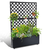 Garvee 73" x 46" x 12" Metal Planter Box with Trellis, Raised Garden Bed with Privacy Screen, Drainage Holes for Climbing Plants, Flowers & Vegetables, Black - Black