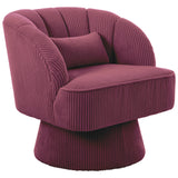 Garvee Modern Swivel Barrel Accent Chair – Striped Backrest, Soft Cushion, 360° Rotating Round Lounge Armchair – Comfy and Stylish for Living Room, Bedroom, Small Spaces, Vanity, Office – Corduroy | Purple - Purple