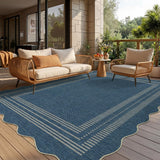 Garvee Cyan Blue Area Rug 8x10FT – Washable, Low Pile, Non-Slip Carpet for Living Room, Bedroom, Kitchen, Patio – Soft Neutral Scalloped Edge, Mark Resistant, Indoor/Outdoor - Denim Blue