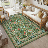 Garvee 8' × 10' Palace Floral Area Rug, Soft Washable Low-Pile Polyester Carpet for Living Room, Bedroom and Dining Room, Green - Green