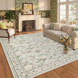 Garvee Washable Area Rug – 5x7ft Low Pile Non-Slip Carpet, Mark Resistant, Lightweight, Botanical Animal Design, Home Décor for Living Room, Bedroom, Bathroom – Neutral Rice Beige - Beige