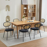 Garvee Dining Chairs Set of 6, Mid-Century Modern Velvet Upholstered Dining Room Chairs with Rattan Backrest & Sturdy Metal Legs, Perfect, Black