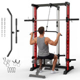 Garvee 1000LB Smith Machine Home Gym System - Power Cage, Lat Pulldown - Carbon Steel - Safety Spotter Arms, Bar Storage - Full Body Strength Training
