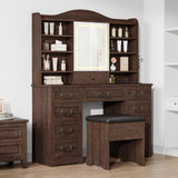 Garvee 47.2" Makeup Vanity Desk with LED Lighted Mirror, Drawers & Storage Shelves, Built-In Power Outlet with USB Ports, Bedroom Dressing Table Storage - Brownish-Red - Chestnut