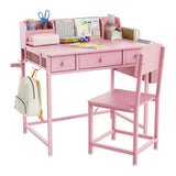 Garvee Spacious Storage & Study Solution Kids Desk and Chair Set – Durable Wooden Children’s Table with Drawers – Ergonomic Learning Furniture for Boys & Girls Ages 5-8 – White - White