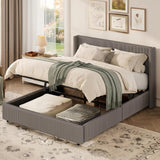 Garvee Full Lift-Up Storage Bed Frame Corduroy Upholstered Padded Headboard Wooden Slat Support Gas Lift Black/White/Gray Full/Queen/King Bedroom - Taupe Grey