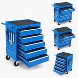 Garvee 24-Inch Rolling Tool Chest with Wheels, 5-Drawer Locking Portable Tool Box Cabinet Cart w/ Drawer Liners for Garage Workshop & Warehouse - Blue
