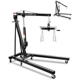 Garvee 2-Ton Hydraulic Engine Hoist Crane, 4400 lbs Folding Heavy-Duty Cherry Picker with Lever, 6 Locking Wheels, and 4 Boom Positions for Truck/SUV Engines, Garage, Workshop, and Industrial Lifting, Black - Black
