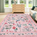 Garvee 5x7 Washable Floral Area Rug, Non-Slip Low Pile Rug, Stain Resistance Carpet for Living Room, Bedroom, Dining Room, Pink - Pink