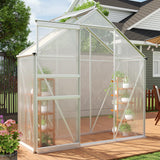 Garvee 6 x 3 FT Walk-In Greenhouse, 4 mm Twin-Wall Polycarbonate Panels, Aluminum Frame, Roof Vent, Sliding Door & Rain Gutters, Silver