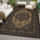 Garvee Reversible Outdoor Area Rug - Waterproof & UV Resistant Plastic Straw Mat - Easy to Clean, Non-Slip - Ideal for Patio, Deck, Garden, Camping, Picnic - 9x12ft, Black Brown - Black & Brown