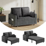 Garvee 3-in-1 Pull-Out Couch, 56" Loveseat Sleeper Sofa Bed, Loveseat Sofa Couch with Cup Holders & USB Charging for Living Room, Bedroom, Apartment, Grey Capacity Up to 1000Lb, Deep Grey - Dark Gray