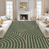 Garvee 8' x 10' Easy Jute Indoor Outdoor Area Rug, Geometric Wave Border Washable Non-Slip Ultra-Thin Faux Jute Rug for Living Room & Patio, Green - Green