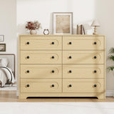 Garvee 8 Drawer Dresser Mid-Century Modern Large Capacity Durable Wood with Metal Knobs Anti-Tip Safety Bedroom Living Room Entryway - Natural