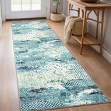 Garvee 2' × 6' Modern Abstract Distressed Runner Rug, Machine Washable Non-Slip Low-Pile Soft Rug for Hallway, Kitchen, Entryway & Laundry Room, Blue - Blue