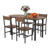 Garvee Modern 5-Piece Oval Dining Table Set for 4 – Sturdy Steel Frame, Space-Saving Kitchen & Dining Room Furniture, 63" x 27.5" PB/MDF Table with 4 Chairs – Ideal for Apartments, Breakfast Nooks – Vintage Brown - Brown