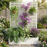 Garvee 0.6mm Galvanized Steel Elevated Garden Bed with Trellis, Easy Assembly for Climbing Plants, Patio Backyard, White