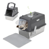 Garvee Odor Control & Easy-Clean Stainless Steel Cat Litter Box with Lid – Extra Large, Enclosed, Non-Stick, Odor-Resistant Pan for Big Cats – Includes Scoop & Litter Mat – 20cm, Dark Gray, Made in USA - Dark Gray