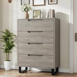 Garvee 4-Drawer Tall Wooden Dresser with Adjustable Legs, Ample Storage, Sturdy MDF Construction, Black Finish for Bedroom and Living Room, Gray - Ash Grey