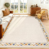 Garvee 5' × 7' Floral Border Area Rug, Machine Washable Non-Slip Low-Pile Soft Rug for Living Room, Bedroom & Dining Room, Off White - Off White