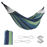 Garvee Extra Large Double Camping Hammock with Tree Straps, Anti-Roll Balance Beams & Storage Bag - 500lbs Capacity - Portable Canvas & Wood for Outdoor Patio, Backyard, Beach - Blue-Green Bar - Blue-Green