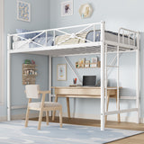 Garvee Metal Loft Bed Twin Size, Industrial Loftbeds Heavy Duty Bed with Safety Guard Rails and Space-Saving Design, Steel Bed for School, Bedroom, White - White