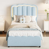 Garvee Twin LED Bed Frame, Kids Platform Bed with 2 Large Storage Drawers, Velvet Upholstered Princess Bed for Girls & Boys, Wooden Slats Support, No Box Spring Needed, Easy Assembly, Blue - Blue