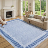 Garvee 10' × 14' Washable Area Rug, Modern Neutral Stain-Resistant Rug for Living Room, Bedroom and Dining Room, Light Blue - Blue