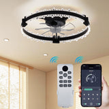 Garvee Modern Acrylic Ring Ceiling Fan Light with 7 PC Blades and Diamond Face for Living Room Kitchen and Bedroom, Black - Black