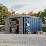 Garvee 10' x 10' Blue Metal Outdoor Storage Shed, 540 Cu.Ft. Galvanized Steel Garden Tool Shed with Lockable Door, Peak Roof & Air Vents