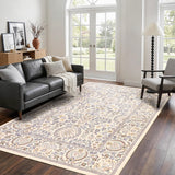 Garvee 5' x 7' Camel Vintage Persian Floral Area Rug, Washable Non-Slip Low-Pile Carpet for Living Room, Bedroom and Dining Room - Camel