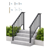 Garvee 2 Pack Adjustable Wrought Iron Stair Handrail with Balusters – Non-Slip, Easy Install Railing for 3-4 Outdoor or Indoor Steps – Fits Concrete, Porch, Deck, or Wooden Stairs – 4-step - 2 pieces