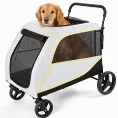 Garvee Large Dog Stroller for Large Dogs, 176 Lbs Capacity Pet Stroller with All-Terrain Wheels, Foldable Dual Entry Pet Wagon, Breathable Mesh, Full Canopy, Easy-Fold, Storage Basket, Weather Cover - Off-White