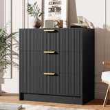 Garvee Modern Fluted 3-Drawer Dresser for Bedroom – 30" Tall Vertical Chest with Gold Metal Handles – Multi-Purpose Bedside Table Bedside Table – For Living Room, Entryway – Black - Black