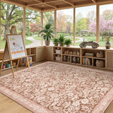 Garvee 8' x 10' Farmhouse Floral Area Rug, Machine Washable Non-Slip Low-Pile Non-Shedding Rug for Living Room & Bedroom, Light Orange Red - Light Orange Red