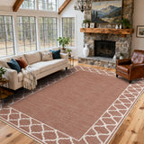 Garvee 8' x 10' Easy Jute Moroccan Border Area Rug, Washable Non-Slip Indoor Outdoor Faux Jute Rug for Living Room, Patio & Dining Room, Brick Red - Brick Red