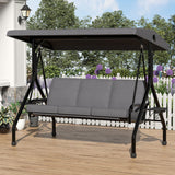 Garvee Outdoor Swing Chair, 3-Seater Gray Patio Swing with Adjustable Canopy, Removable Cushions and Cup Holders for Garden, Backyard and Balcony