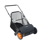Garvee 21" Push Lawn Sweeper, 3.5 Cu. Ft. Manual Leaf & Grass Collector with Adjustable Height and 4 Spinning Brushes, Black & Orange - Black+Orange