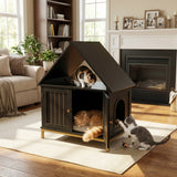 Garvee Cat Litter Box Enclosure, Wooden Litter Box Furniture Hidden, Modern Cat Washroom Furniture with Barn Door, Indoor Cat House, End Table, Fit Most of Litter Box