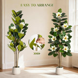 Garvee Realistic Artificial Magnolia & Rubber Tree – 5FT Faux Floor Plant with White Magnolia Blooms, Multi-Trunk, Real Touch Green Leaves, Decorative Potted Plant for Indoor Home, Living Room, Office – 5FT - White