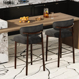 Garvee Upholstered Bar Stools Set of 2, 26″ Counter Height Bar Stools with Wood Legs, Kitchen Island Stools with Back, Linen Fabric , Curved Back, Metal Footrest, for Kitchen Island Dining Room Bar, Gray - Gray