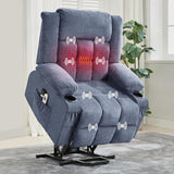 Garvee Oversized Power Lift Recliner Chair with Massage and Heat for Elderly Adults, Overstuffed Wide Lazy Boy Single Sofa Seat with Side Pockets, Cup Holders, USB Charging, Remote Control, Blue - Blue