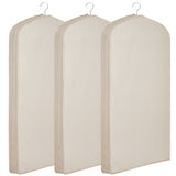 Garvee Breathable Cotton Hanging Garment Bags for Closet Storage & Travel - 3 Pack, 42.5" x 23.6" Dustproof Suit, Dress & Coat Covers - Zippered Wardrobe Organizer - Neutral Beige - Off-White-3 Pack