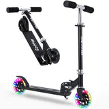 Garvee Kick Scooter for Kids with LED RGB Lighted Wheels, Lightweight 4.6 LBS, Adjustable Handlebars, Anti-Slip Deck, Detachable Design, Ages 3+ - Black