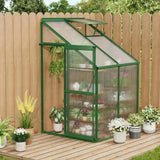Garvee 4×4FT Lean-To Polycarbonate Greenhouse Kit, Heavy Duty Walk-In Plant Shelter with Sliding Door & Adjustable Roof Vent, Green - Green