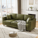 Garvee 85 Inches 3-Seater Sofa Couch with 2 Throw Pillows, Faux Leather Couch with Wide Armrests , Wood Legs, Deep Seats, Back Cushion, Sturdy Support Feet, Sofa Couches for Living Room, Office, Olive Green - Olive Green